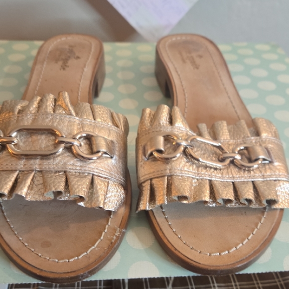 Kate Spade Gold Ruffle Chain Mules - Picture 1 of 10